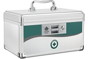 Glosen Medicine Lock Box with 2 Keys, Lockable Storage Box for Medication Organizer, Empty First Aid Box with Removable 3-Compartment Tray for Home, Travel, College Dorm 12 * 7.7 * 7.9 inch