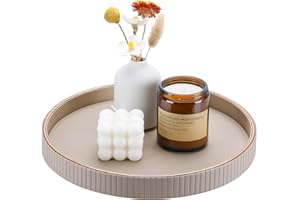 KINGFOM Bandeja Decorativa Redonda de 30 cm, Bandejas Decorativas de Piel, Centro de Mesa Decorativo Salon (Beige)