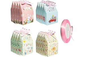 ZMUPL 12pcs Easter Boxes Empty, Easter Cupcake Boxes, Easter Sweet Boxes Small Paper Boxes Easter Treats Boxes Gift Boxes Easter Egg Boxes Easter Party Favor Boxes Goodies Candy Boxes (Ribbon Included)