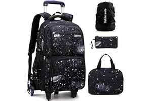 VOICI ET VOILA Set 4 Zaino con Ruote Scuola Zaino Trolley Borsa Scuola Elementare Zaini Bambina Ragazzi Media Zainetti Bambini con Rotelle Valigie Primario Secondario Cielo 30x23x46cm