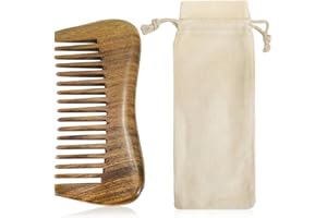 EQLEF Drewniany grzebień 12 cm, naturalny grzebień z drzewa sandałowego dla mężczyzn i kobiet, drewniany grzebień do masażu z bawełnianą torbą, do toreb i toreb fitness