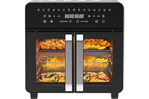 iceagle Friteuse Sans Huile 23L Dual Zone – XXL Friteuse à Air avec Porte Française | Air Fryer Oven, 15 Programmes, 2200W, 12 Accessoires, Séparateur Amovible pour une Cuisson Flexibleg