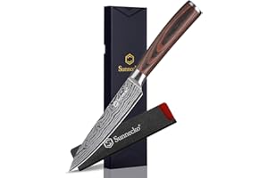 Sunnecko Couteau Cuisine Multifonction Professionnel, Couteau de Cuisine Chef 13 cm en Acier Inox Lasé, pour Légume Fruit Restaurant Maison