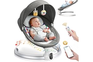 Fdlscpem Baby Swing Chair,Electric Baby Bouncer Chair Control with mobile app and Touch Panel,Baby Bouncer from Birth with 0–10 Months,5 Swing Amplitudes 3-Stage Timer,Newborn Bouncer grey