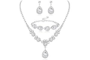 Diamday Sposa Gioielli Set Argento Strass Collana Bracciale Orecchini a Clip per Sposa Damigella Ciondolo Cristallo Matrimonio Prom Gioielli Accessori per Donne