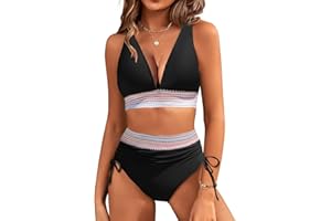 RITOSTA Bikinis Mujer Push Up Bañador Reductor Bikini Braga Alta Brasileño Trajes de Baño de Dos Piezas Bañadores Tallas Grandes Cuello en V Top con Relleno y Braguitas con Cordón