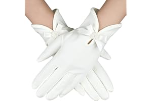 YOLEV Guantes de Satén para Mujer Guantes de Boda Blancos para Novia con Lazo Guantes de Muñeca Guantes de Vestir Vintage Accesorios para Disfraces de Fiesta de té de Graduación