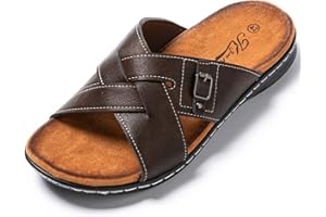 JOMIX Sandales Homme Cuir Tongs Hommes Randonnée Chaussons d'été Chaussures Hommes Confortables pour Plage Piscine Mer Douche