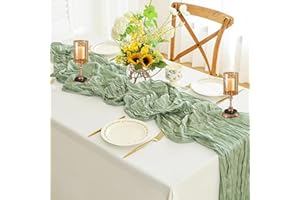 Ezvsevuo Chemin de Table Vert Sauge 90 x 300 cm - en étamine, Tissu de Gaze Rustique pour Décoration de Mariage, Arche, Fêtes à Thème et Anniversaires