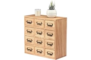 KIRIGEN Holz Schublade Organizer Desktop Storage Cabinet Box Schubladen für Home Office Desk Organisation und Lagerung 12 Schubladen Mini Kommode mit Metallgriffen Natural