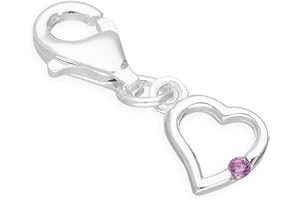 THECHARMWORKS Sterling Silver & Tourmaline CZ Crystal October Birthstone Heart Clip on Charm
