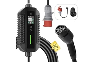 ‎DÉ Mobilny Wallbox 11 kW [12 m 3-fazowy 6-16 A] dé kabel do ładowania CEE 16 A na typ 2 z regulowaną mocą ładowania do przenośnej stacji ładującej EV do samochodów elektrycznych i hybrydowych Plug-in