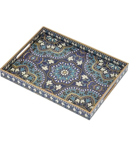 Plateau De Service Rectangulaire Avec Poignée - 40,5 X 30 X 4,5 Cm - Incassable - Facile à Nettoyer - Pour Cuisine, Salon, Bar, Fêtes