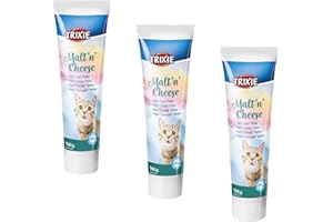 TRIXIE Malt'n'Cheese Anti-Hairball | Paquete Triple | 3 x 100 g | Complemento alimenticio para gatos | Apoya la digestión y ayuda con los pelos ingeridos | Sin azúcar añadido