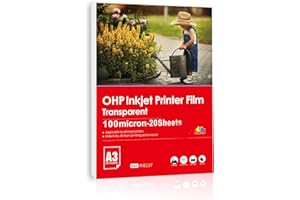 Inkuway Feuille Transparente Imprimable A3 OHP 20 Feuilles Films Transparents pour Rétroprojecteur, Impression Jet d'Encre