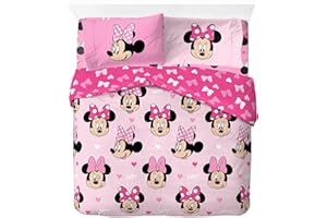 JAY FRANCO Disney Minnie Mouse Hearts & Love 100% cotone 4 pezzi set di biancheria da letto matrimoniale – Include copripiumino, lenzuolo con angoli e federe
