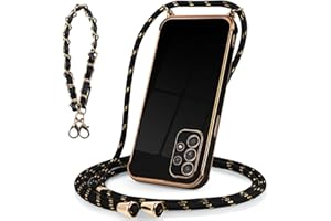 Pnakqil Funda con Cuerda para Samsung Galaxy A52/A52s 4G 5G 6.5", TPU Suave Silicona Carcasa con Ajustable Collar Correa de Cuello Cordón Silicona Antigolpes Protector Chain Case, Negro