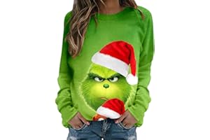 Sonnena Grinch Costume Maglione Natalizio a Maniche Lunghe Felpa da Donna Top Felpa Girocollo con Stampa Mostro Verde Natalizio Elegante Stampa T Shirt