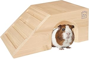RESCH HEIMTIERBEDARF Resch N° 01 Casetta piccola per porcellini d’India/Legno massiccio d’abete rosso non trattato/Poco ingombrante, con scaletta conducente all’area riposo
