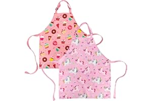 DECOWALL Kids Apron – 1 or Set of 2 Chef Aprons for Children Cooking, Baking, Painting & Crafting with Pocket & Adjustable Strap – Unicorn, Cupcake, Dinosaur, Space Designs