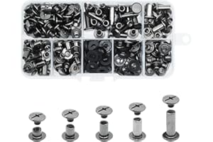 JINTANG 100 Set vis Chicago, kit de rivets pour cuir cruciforme 4/6/8/10/15 mm, vis métal clou rivet bouton Chicago, pour ceinture cuir DIY livre artisanat ceinture portefeuille reliure(noir)