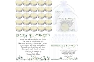 Sinmoe 50 Sets Baby Shower Favours Candles for Guests Tea Light Candles Thank Tags and Return Gift Bags with Drawstring for Baby Shower Favours Ideas