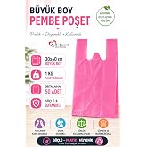 Kalın Pembe Poşet B&uuml;y&uuml;k Boy 1 Kg Hışır Atlet Poşet Market Manav &Ccedil;&ouml;p Poşeti 30x60 cm