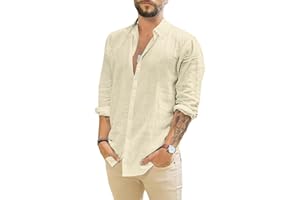 TARAINYA Camicia Lino Uomo Estiva Manica Lunga Cotone Casual con Tasche Regular Fit