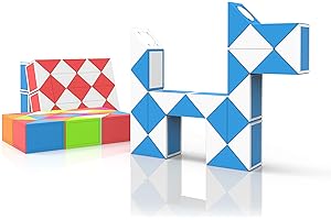 ROXENDA Serpent Magique avec 24 Blocs, Magic Snake Cube Twist Puzzle - Jeux de Puzzles 3D Fidget Cube Serpent Magique Cadeau Anniversaire pour Enfants et Adultes - 1 Pack (Bleu)