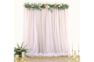 NSSONBEN 2 szt. Tiulowa zasłona w tle szampański, podwójna tiulowa zasłona z tkaniny L150cm * H215cm na urodziny, wesele, imprezę, BabyShower, batonik