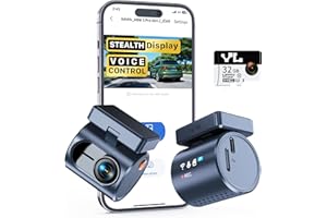 KAWA Dashcam - Pantalla Transparente, 2K1296P Cámara para Coche,Control por Voz, WDR/3D DNR, Visión Nocturna, Sensor G, Supercondensador, Incluye Tarjeta SD 32GB, App Control