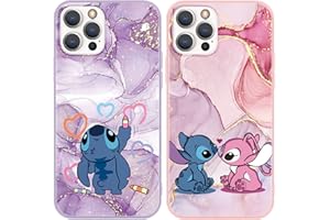 LYUBFDC [2 Confezioni] Marmo Cover per iPhone 15 Plus 6,7", Stitch Cartoon Anime con Disegni Pattern Custodia per iPhone 15 Plus Cover Morbido TPU Silicone Antiurto Kawaii Cartone Animato Protettivo Case