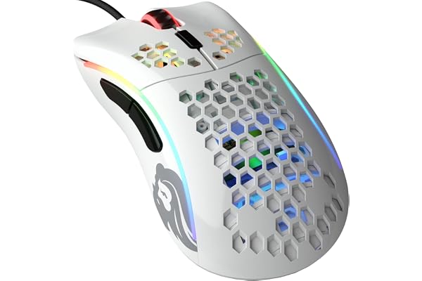 Glorious Gaming Model D- (Petite) Souris de jeu filaire - 61 g, nid d’abeille, RGB, capteur Pixart 3360, switches Omron, pieds en PTFE, 6 boutons - Blanc brillant