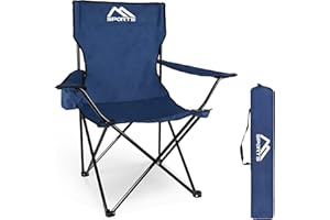 MSports, sedia da campeggio di qualità, con borsa per il trasporto di colore blu reale, sedia pieghevole con braccioli e portabicchieri, pratica robusta e leggera