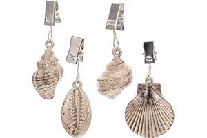 Kichvoe 4pcs Tablecloth Weights Sea Shell Table Cover Weights Tablecloth Clips Hangers Tablecloth Pendant with Metal Clips for Outdoor Picnic Family Dinner Table Decoration