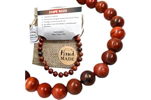 WORLD GOBLINS Pulsera Tibetana Budista. Pulsera Jaspe Rojo Piedra Natural. 100% Auténticas. Elástica Bolas de 6mm. Talla 18,5cm Para Hombre y Mujer +Folleto Explicativo (JASPE ROJO)