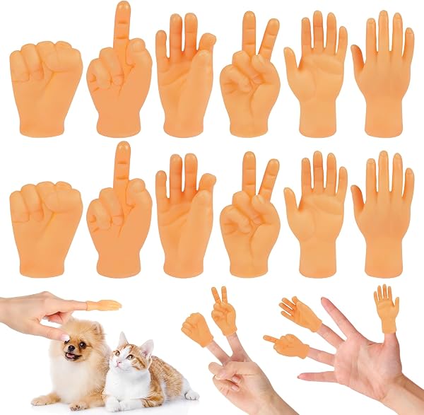 Aolso Kleine Hände Fingerpuppe Set, 12 Stück Mini Hände Gummi Lustige Minihände, Fingerhände für Geburtstagsfeiern Zaubertricks Haustiere Spiele Party - 1