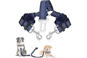 SlowTon Double Ceinture Chien Voiture - Laisse Double pour 2 Chiens Réfléchissante Réglable Ceinture de Securité pour Chien Voiture en Nylon élastique Harnais Voiture pour Chien Absorption des Chocs