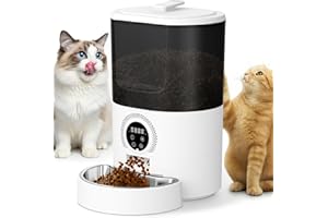 ASONINE Comedero Gato Automatico, 5L Dispensador Comida Gatos/Perros Comedero Automático Gato 1-10 Comidas al Día, Cuenco de Acero Inoxidable Alimentador Automatico Gatos Negro
