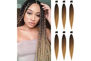 WIGENIUS Pre-stretched Braiding Hair Easy Braid 6 Packs Professional Synthetic Fiber Crochet EZ Braids Yaki Texture Braiding Hair Extensions(1B/30/27,20 inch)