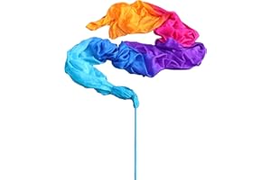 Winged Sirenny 4.4yds Colorful Flowy Soft Silk Ribbon Throw Streamerwith Rods,Church Liturgical Praise Worship Adoration Dance Ribbon Beginners Practice Banner