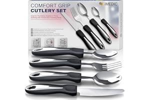 iMedic Comfort Grips Couverts - Argent/Noir 1x Set - Couverts Adaptés Aux Personnes Handicapées - Couvert Parkinson - Couvert Ergonomique Adulte - Aides Pour Rhumatismes Aides Pour Personnes âgées