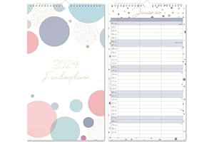 INDEME Familienplaner 2024 - Kalender 2024 Familienplaner 3 Spalten, Familienkalender 2024 von Januar 2024 bis December 2024, Effektive, Einfache Planung, 43.4 x 23.5 cm, Farbige Punkte