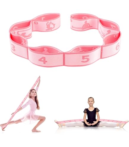Sangle De Yoga 8 Boucles – Réglable, 90x4cm, Rose/violet – étirement, Pilates, Rééducation