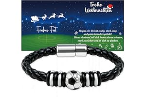 JOYEASE Fussball Armband, Füllung Adventskalender Teenager Jungs, Lederarmband Kleine Weihnachtsgeschenke für Kinder, Nikolaus Geschenke Kinder mit Grußkarte Geschenkbox