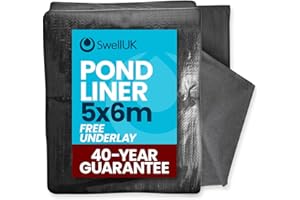Swell UK 5 x 6m Pond Liner and Free Underlay | Ideal for Koi & Fish Pools Fountains and Streams | Flexible & Impermeable for Reinforced Durable Landscaping | Heavy Duty HDPE - 40 Year Guarantee