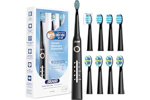 SEAGO Brosse à dents électrique rechargeable par USB 5 modes et 8 tete, 40000 VPM, voyage (Noir)