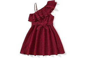 PATPAT Robe à Une épaule pour Fille - Robe Festive pour Mariage, séance Photo et Vacances - Robe d'été de Princesse trapèze avec Ceinture réglable et Belles Manches asymétriques