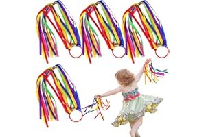 SUYNAUETEV 4 Stück Regenbogen Band Seidenbänder Bunt Tanzband Tanzbänder Rhythmische Sportgymnastik Band Rhythmische Sportgymnastik Turnen Kinder Ringgriff für Kinderspielzeug Requisiten Dekoration