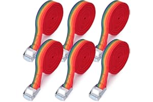 EULAPGOE 6 Pcs Correa de Amarre,150kg 1m Cinturón de Amarre con Hebilla Cinturón Tensor de Carraca Cinchas de Sujeción para Coche Portabicicletas Surf Bici Kayak Moto(Colores del Arco Iris)